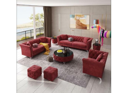 Chesterfield Set 8-piece Set Couch Cushion Suite Side Table Coffee Table Sofa