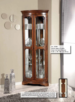 Classic corner display cabinet glass cupboard living room showcase luxury brown display cabinets