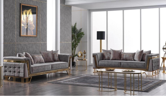 Luxury Sofa Set Designer Suite Three-Seater Textile Furniture Living Group Modern
