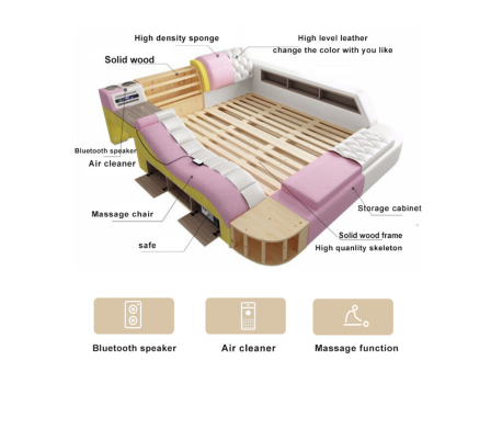 Luxury double multifunction bed upholstered water bed 180x200 USB radio music
