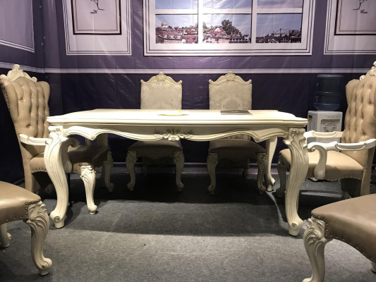 Dining Room Set Baroque-Rococo Dining Table x6 Chesterfield Leather Chairs