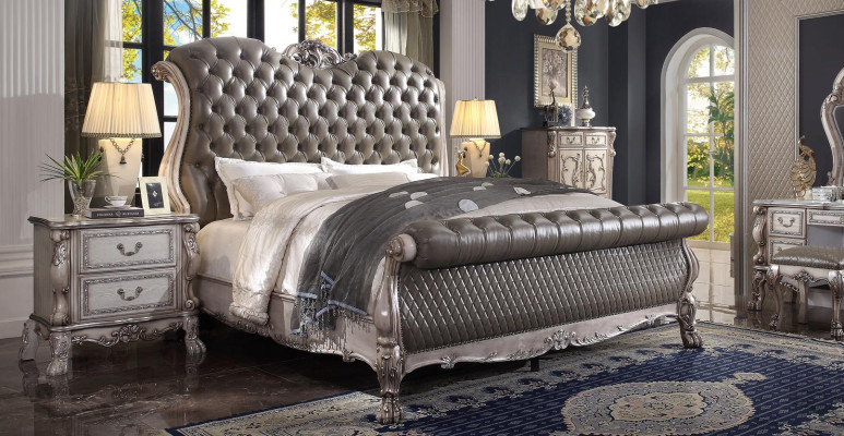 Design Baroque Luxury Furniture Nightstand Beds 180x200 Bed 3-piece Bedroom Set