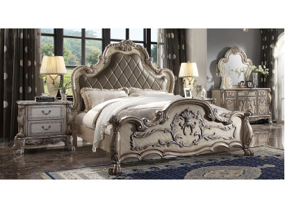 Baroque bed 2x bedside tables 3-piece bedroom set design luxury bedroom