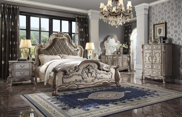 Baroque bed 2x bedside tables 3-piece bedroom set design luxury bedroom