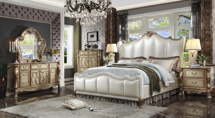 Chesterfield Set 3-Piece Suite Bed + 2x Bedside Tables Baroque Style Bedroom