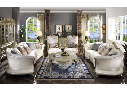Sofa Round Wood Carved Four-Seater XXL Couch Baroque Rococo Leather