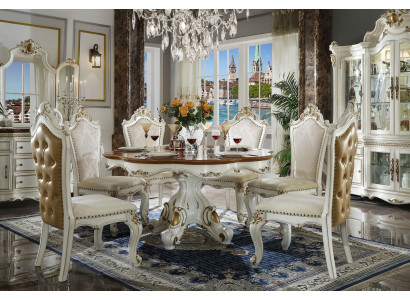 Noble wood round table + x6 chairs dining room luxury furniture