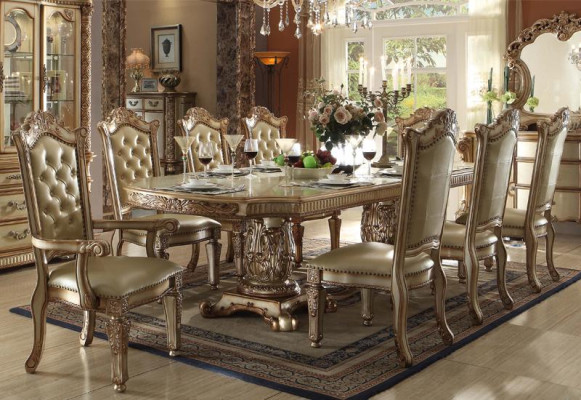Old-gold dining room furniture luxurious dining table & 6x Chesterfield chairs