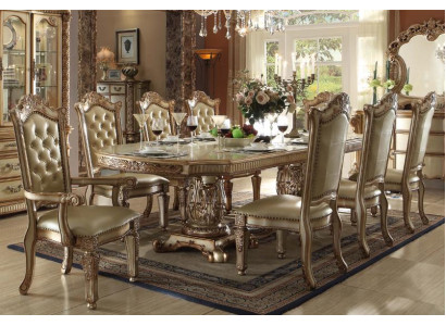 Old-gold dining room furniture luxurious dining table & 6x Chesterfield chairs