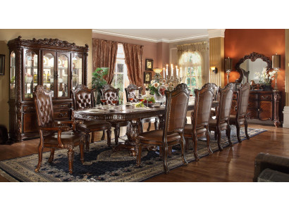 Classic brown dining room furniture designer dining table with Chesterfield wooden chairs