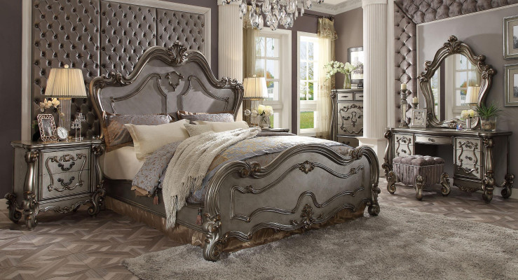 Classic Bedroom Set Bed 2x Nightstand Chest of Drawers Mirror 5-piece.