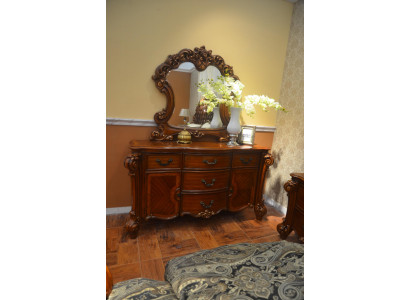Buffet sideboard dresser mirror genuine handmade wood baroque rococo