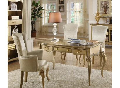 Office set, desk furniture, wood desk ensemble, armchair, baroque rococo, 2-piece.