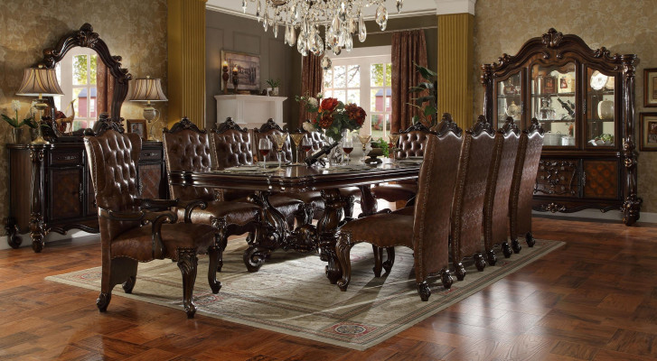 Complete brown dining set dining room suite 10 Chesterfield armchairs table