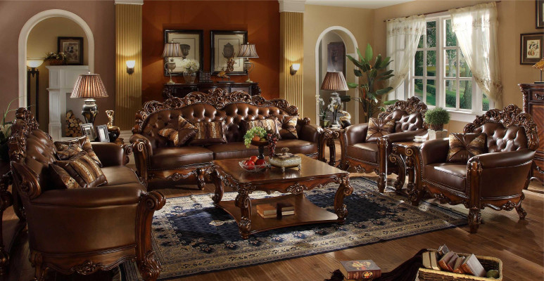Leather sofa set, living room set, couch group, Chesterfield sofa, Baroque.