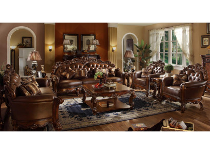 Leather sofa set, living room set, couch group, Chesterfield sofa, Baroque.