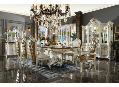 Classic Beige Dining Room Set Luxury Dining Table 8x Chesterfield Chairs 11-piece Set