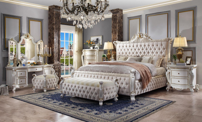 Bedroom set bed nightstand dressing table mirror stool Chesterfield