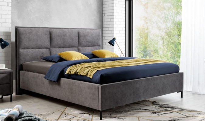 Bed, gray, bedroom, wood, furniture, textile, classical Art Deco style