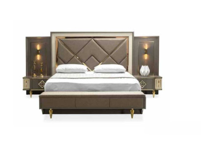 Luxury 3-piece bedroom set bed and 2x bedside tables design textile 3-piece sets