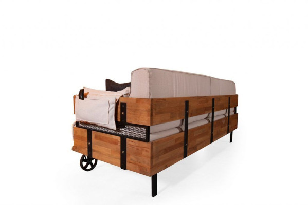 Three-seater Gründerzeit sofa couch loft design seat cushion beige fabric textile