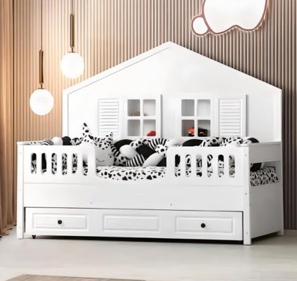 Children's bed wooden bed multifunction bed Extendable white wood bed 90 x 200