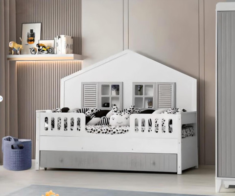 Modern children's bed, gray color, luxurious design furniture for the little ones