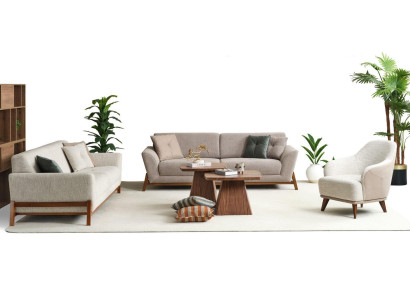 Couch set three-seater armchair sofa fabric beige fabric sofa set 4-piece 3+3+1+1