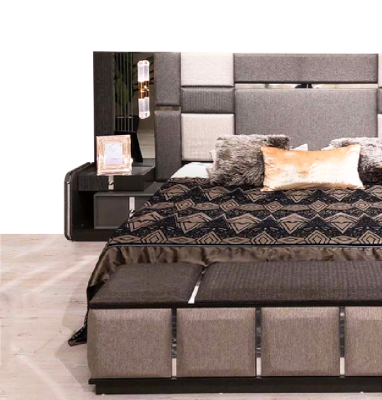Luxury Gray Complete Bedroom Double Bed 2x Nightstands Wardrobe