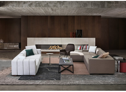 Living room set design corner sofa L-shape + 4-seater sofa upholstered couches leather
