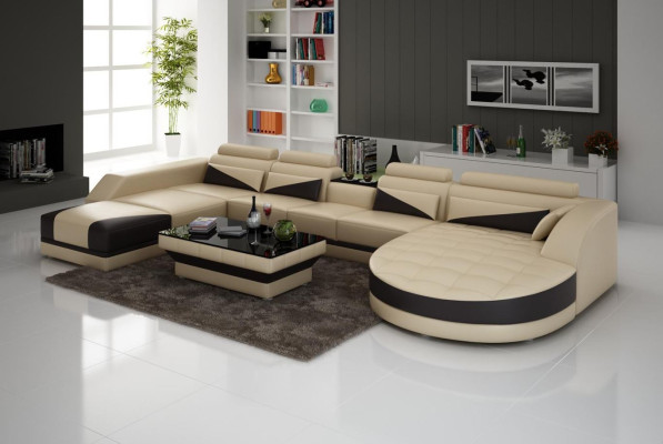 XXL living landscape U-shape corner sofa sofa couch upholstery set leather new