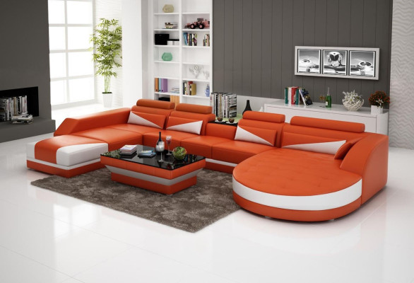 XXL living landscape U-shape corner sofa sofa couch upholstery set leather new