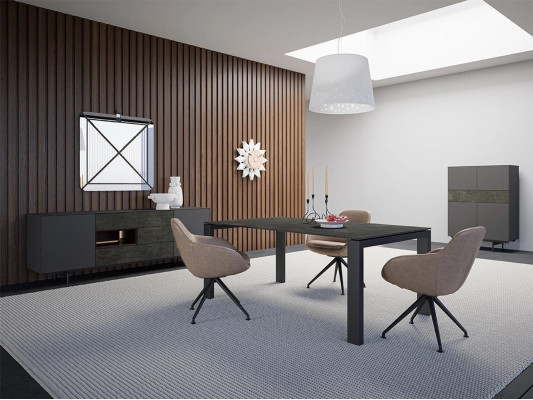 Designer dining room dining table set chairs metal textile dining group cabinet