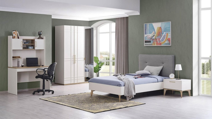 Children's bed 100 cm youth bed wood gray children's room fabric modern