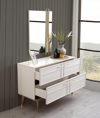 Dresser with mirror bedroom console wood white set 2 pcs modern