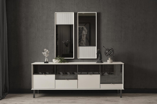Modern set designer white sideboard 2x mirror 4-door 2-piece luxury set