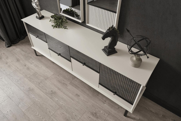Modern set designer white sideboard 2x mirror 4-door 2-piece luxury set