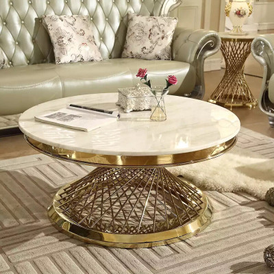 Coffee table design living room luxury stainless steel round side tables furniture