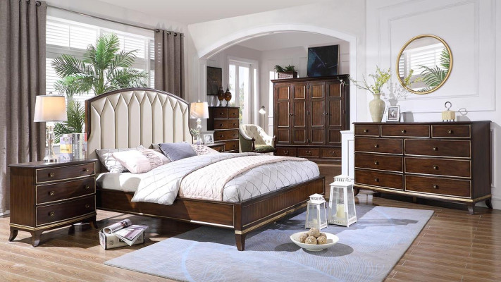 Bed, 2x bedside tables, dresser, bedroom set design, luxury new 4-piece set
