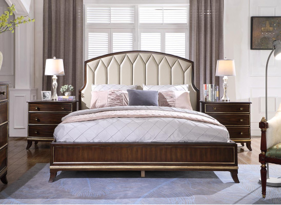 Bed, 2x bedside tables, dresser, bedroom set design, luxury new 4-piece set