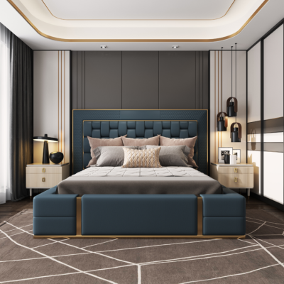 Modern beds luxury sleeping room new bed design luxury blue double bed