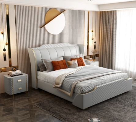 Bed Pillow Design Luxury Double Hotel Beds Bedroom Faux Leather
