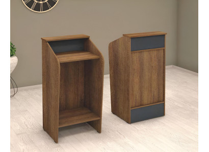 Reception desk counter office hotel wood brown table