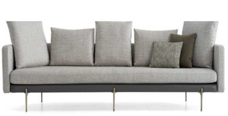 Modern 4-seater sofa, gray color, living room upholstered textile three-seater couch