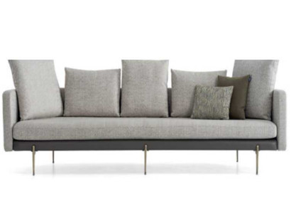 Modern 4-seater sofa, gray color, living room upholstered textile three-seater couch