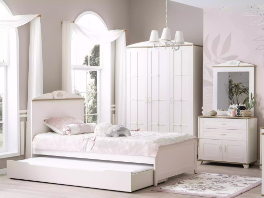 Child's bed, functional bed, wooden bed, extendable bed, white set, 5 pieces, new