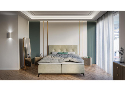 Bed luxury bedroom upholstered furniture design double bed fabric box spring bed