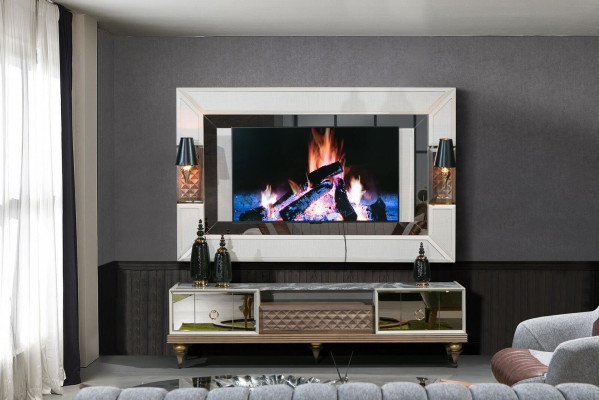 Wall unit set rtv tv stand lowboard table wood luxury xxl cabinet