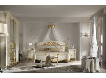 Bedroom 3-piece set, bed, 2x bedside table, upholstered console, double beds, hotel.