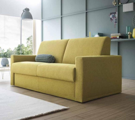 Two-seater designer sofa, 2-seater yellow fabric sofa, sofa bed, Italian furniture
